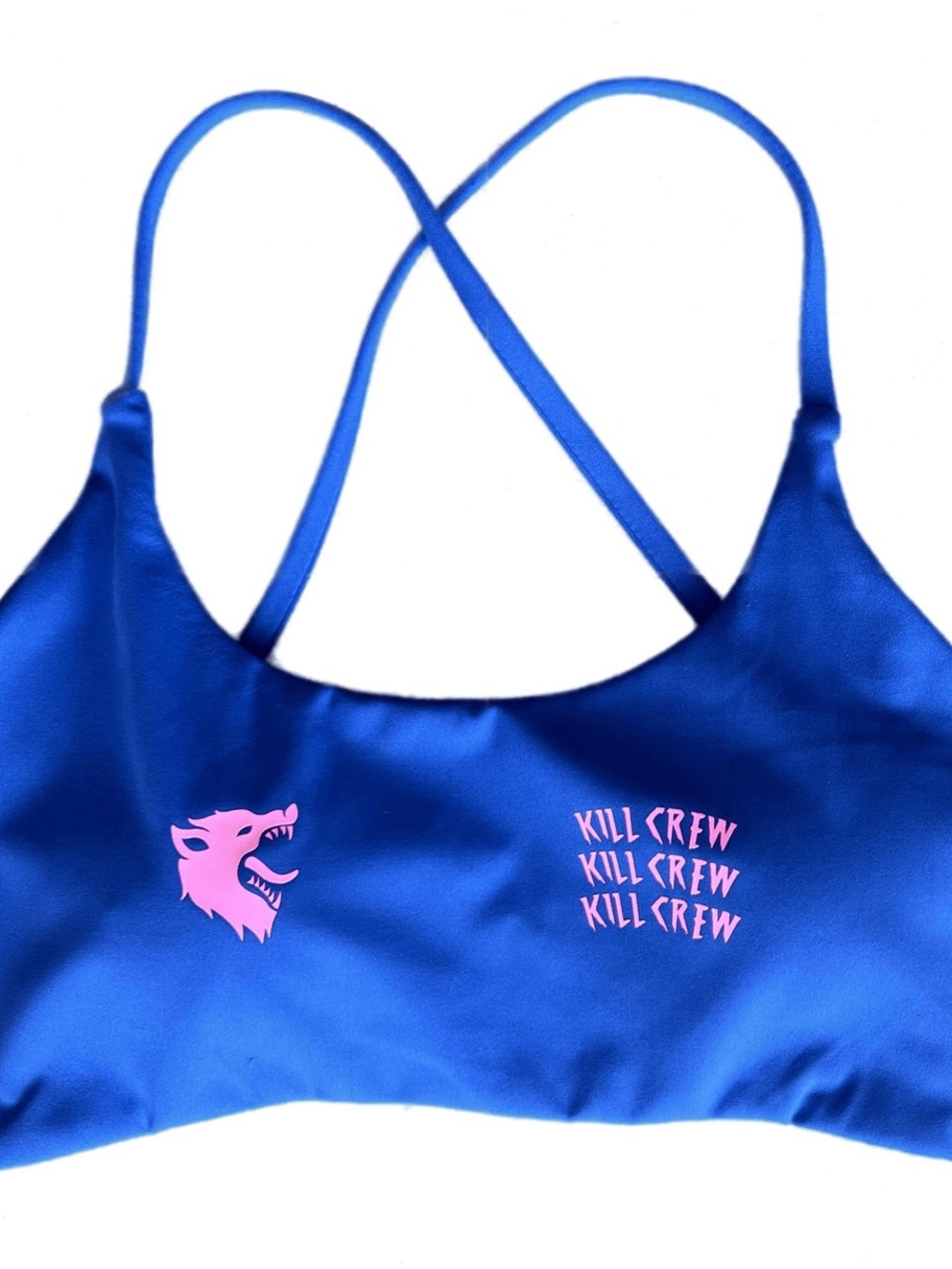 Kill Crew Blue Sports Bra with Pink Wolf Graphic